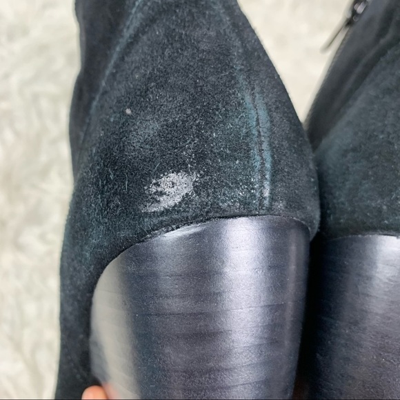 PELLE MODA Genuine Black Suede Chunky Stacked Heel Pointed Toe Zip Ankle Boots - Picture 7 of 12